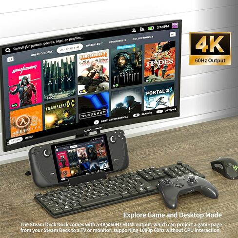 YIGORN Steam Deck Dock، محطة إرساء 6 في 1 مع HDMI2.0 4K@60 هرتز، جيجابت إيثرنت، 3 منافذ USB-A 3.0 و100 واط شحن USB-C متوافقة مع حامل ملحقات صمام البخار in Kuwait