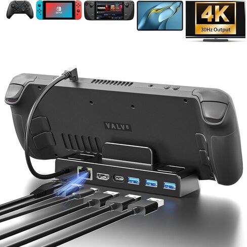 YIGORN Steam Deck Dock، محطة إرساء 6 في 1 مع HDMI2.0 4K@60 هرتز، جيجابت إيثرنت، 3 منافذ USB-A 3.0 و100 واط شحن USB-C متوافقة مع حامل ملحقات صمام البخار in Kuwait