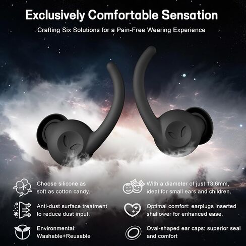 Star-Man Soft Ear Plugs for Noise Reduction, Reusable Earplugs in Flexible Silicone for Sleep, Noise Sensitivity(2 Pairs Meteorite Black) in Saudi Arabia