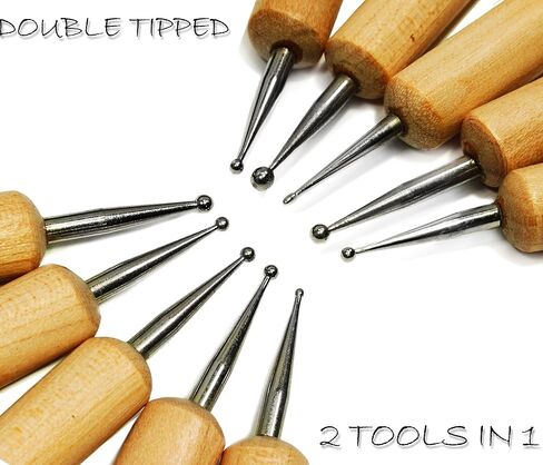 VViViD Sculpt Double Ended 5-Piece Metal Ball Stylus & Wooden Handle Pottery & Clay Sculpting Hand Tool Kit in Saudi Arabia
