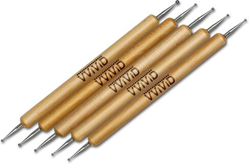 VViViD Sculpt Double Ended 5-Piece Metal Ball Stylus & Wooden Handle Pottery & Clay Sculpting Hand Tool Kit in Saudi Arabia
