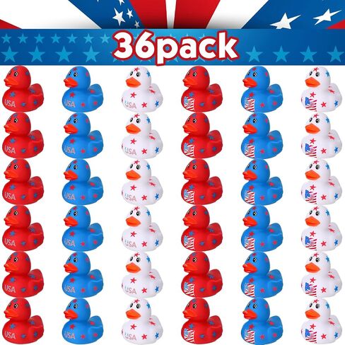 36 Patriotic Rubber Ducks Independence Day Rubber Ducks Bulk Mini 4th of July Rubber Duckies Toys with Star USA Flag Float Bathtub Toys for Presidents' Day, Memorial Day, Veteran's Day in Saudi Arabia