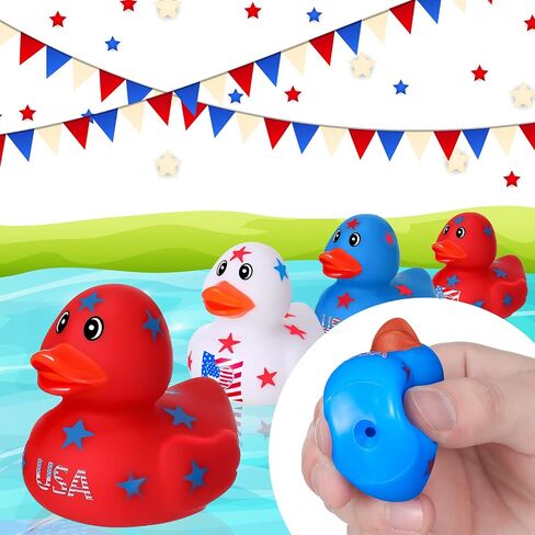36 Patriotic Rubber Ducks Independence Day Rubber Ducks Bulk Mini 4th of July Rubber Duckies Toys with Star USA Flag Float Bathtub Toys for Presidents' Day, Memorial Day, Veteran's Day in Saudi Arabia