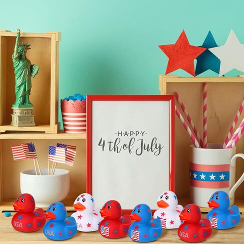 36 Patriotic Rubber Ducks Independence Day Rubber Ducks Bulk Mini 4th of July Rubber Duckies Toys with Star USA Flag Float Bathtub Toys for Presidents' Day, Memorial Day, Veteran's Day in Saudi Arabia