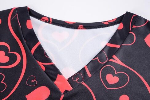 Valentines Day Scrub Tops Women Short Sleeve Vneck Love Heart Printed Nurse Working Uniforms Holiday Pocketed Tshirt in Kuwait