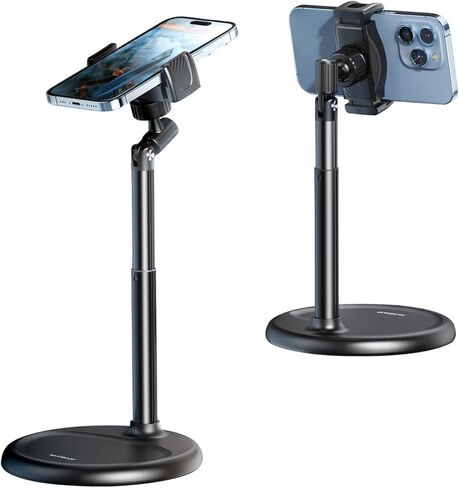 Cell Phone Stand for Recording, Height Adjustable Filming Phone Holder for Desk, 360 Degree Rotation Clamp Phone Stand, Compatible with iPhone, Suamsung, and Other 4-7 Inches Devices (Black) in Saudi Arabia
