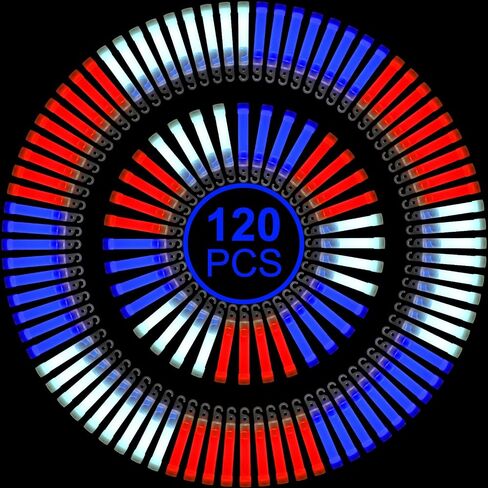 120 Pcs 4'' 4th of July Glow Sticks Bulk Red White and Blue Glow Sticks Independence Day Glow Sticks Bulk for Patriotic Events Parades Festivals Raves Birthday Wedding Party Supplies in Saudi Arabia