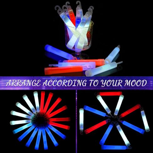 120 Pcs 4'' 4th of July Glow Sticks Bulk Red White and Blue Glow Sticks Independence Day Glow Sticks Bulk for Patriotic Events Parades Festivals Raves Birthday Wedding Party Supplies in Saudi Arabia