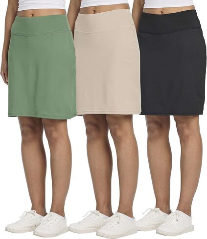 Real Essentials 3 Pack: Women's 20" Golf Skirts Knee Length Skorts Athletic Long Active Casual Pockets (Available in Plus) in Kuwait