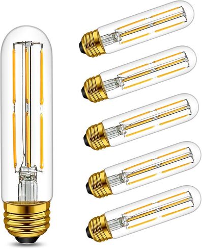 مصابيح T10 LED ضوء النهار الأبيض 4000K LED لمبات إضاءة إديسون أنبوبية 6 وات لمبات أنبوبية قابلة للتعتيم 60 وات مكافئة، لمبة المصباح الأساسية E26 لخزانة عرض الخزانة وما إلى ذلك، 6 عبوات. مصابيح نهاية، حزمة من 6 in Kuwait