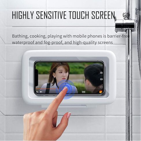 حامل هاتف دش مقاوم للماء يدور 480 درجة، جراب هاتف خلوي قابل للمس على الحائط ومضاد للضباب وحساسية عالية صندوق حمام لهاتف iPhone 15 14 13 12 11 Plus Pro Max XS XR حتى 6.8 بوصة in Kuwait