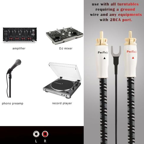 كابل فونو من Preffair بطول 5 أقدام مطلي بالذهب مزدوج RCA إلى كابل RCA مزدوج مع سلك أرضي سلك توصيل ستيريو للقرص الدوار لمضخم الصوت، ومشغل التسجيل، ومكبر الصوت in Kuwait