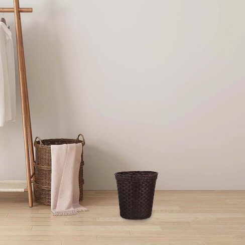 SOLUSTRE Imitation Straw Trash Can Plastic Storage Tubs Plastic Garbage Can with Lid Stainless Steel Containers Wicker Basket 4 Gallon Trash Can Wicker Garbage Basket Storage Supplies Paper in Saudi Arabia