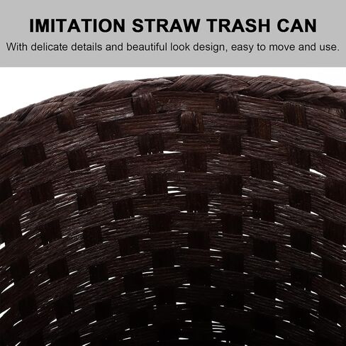 SOLUSTRE Imitation Straw Trash Can Plastic Storage Tubs Plastic Garbage Can with Lid Stainless Steel Containers Wicker Basket 4 Gallon Trash Can Wicker Garbage Basket Storage Supplies Paper in Saudi Arabia