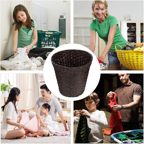 SOLUSTRE Imitation Straw Trash Can Plastic Storage Tubs Plastic Garbage Can with Lid Stainless Steel Containers Wicker Basket 4 Gallon Trash Can Wicker Garbage Basket Storage Supplies Paper in Saudi Arabia