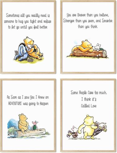 ديكور جدار ويني ذا بوه - مجموعة غير مؤطرة من 4 مطبوعات، 8 × 10 بوصة، ديكور جدار الحضانة بالألوان المائية للأولاد والبنات، والأطفال، غرفة لعب ديكور حضانة الطفل، كلاسيكي بوه الدب الأصدقاء خنزير صغير غير مؤطر in Kuwait