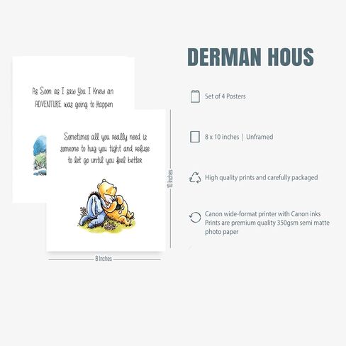 ديكور جدار ويني ذا بوه - مجموعة غير مؤطرة من 4 مطبوعات، 8 × 10 بوصة، ديكور جدار الحضانة بالألوان المائية للأولاد والبنات، والأطفال، غرفة لعب ديكور حضانة الطفل، كلاسيكي بوه الدب الأصدقاء خنزير صغير غير مؤطر in Kuwait