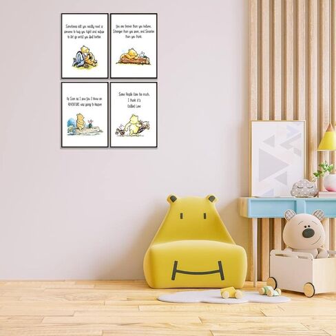 ديكور جدار ويني ذا بوه - مجموعة غير مؤطرة من 4 مطبوعات، 8 × 10 بوصة، ديكور جدار الحضانة بالألوان المائية للأولاد والبنات، والأطفال، غرفة لعب ديكور حضانة الطفل، كلاسيكي بوه الدب الأصدقاء خنزير صغير غير مؤطر in Kuwait