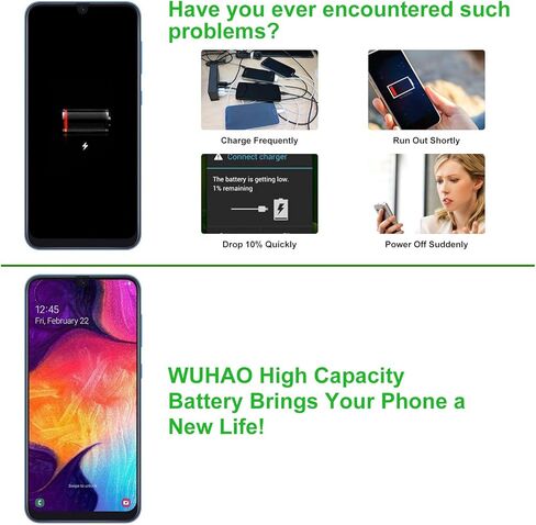 بطارية WUHAO EB-BA505ABU لجهاز Galaxy A50 SM-A505U Samsung SM-A505U1 SM-A505F بطارية بديلة EB-BA505ABN مع مجموعة أدوات إصلاح الشريط اللاصق in Saudi Arabia