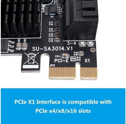 بطاقة توسيع PCI Express X1 SATA، وحدة تحكم SATA RAID PCI-E ذات 4 منافذ بسرعة 6 جيجابت في الثانية، تتضمن 4 كابلات SATA in Kuwait