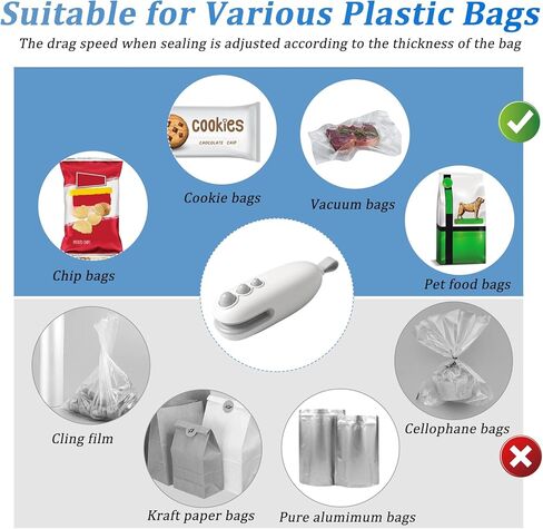 حقيبة صغيرة لغلق الأكياس، 2 في 1 صغيرة لغلق الأكياس مع قطاعة، قابلة لإعادة الشحن وقابلة لإعادة الشحن بسرعة، آلة إعادة غلق محمولة للأكياس البلاستيكية وتخزين الطعام والوجبات الخفيفة والنضارة in Kuwait