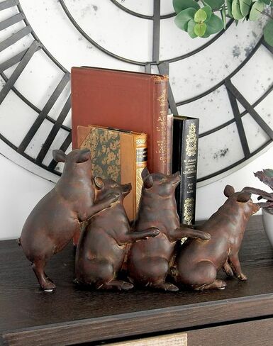 Deco 79 Polystone Pig Decorative Sculpture Home Decor Statue, Accent Figurine 13" x 4" x 7", Dark Brown in Saudi Arabia