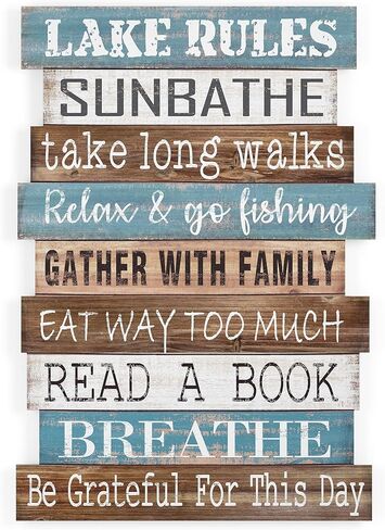 تصاميم بارنيارد 'قواعد البحيرة' ديكور منزل البحيرة للمنزل، علامة بحيرة معلقة على جدار البحيرة، لافتات بحيرة لمطبخ منزل البحيرة، ديكور بحيرة ريفي لعلامة المنزل، 14 بوصة × 20 بوصة in Kuwait