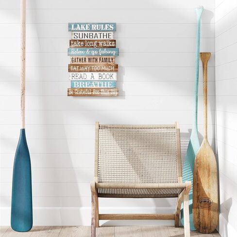 تصاميم بارنيارد 'قواعد البحيرة' ديكور منزل البحيرة للمنزل، علامة بحيرة معلقة على جدار البحيرة، لافتات بحيرة لمطبخ منزل البحيرة، ديكور بحيرة ريفي لعلامة المنزل، 14 بوصة × 20 بوصة in Kuwait