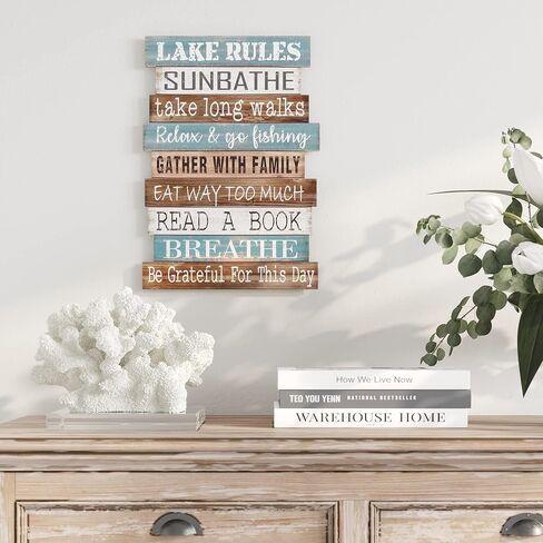 تصاميم بارنيارد 'قواعد البحيرة' ديكور منزل البحيرة للمنزل، علامة بحيرة معلقة على جدار البحيرة، لافتات بحيرة لمطبخ منزل البحيرة، ديكور بحيرة ريفي لعلامة المنزل، 14 بوصة × 20 بوصة in Kuwait