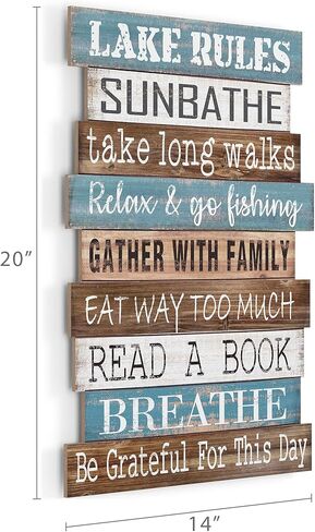 تصاميم بارنيارد 'قواعد البحيرة' ديكور منزل البحيرة للمنزل، علامة بحيرة معلقة على جدار البحيرة، لافتات بحيرة لمطبخ منزل البحيرة، ديكور بحيرة ريفي لعلامة المنزل، 14 بوصة × 20 بوصة in Kuwait