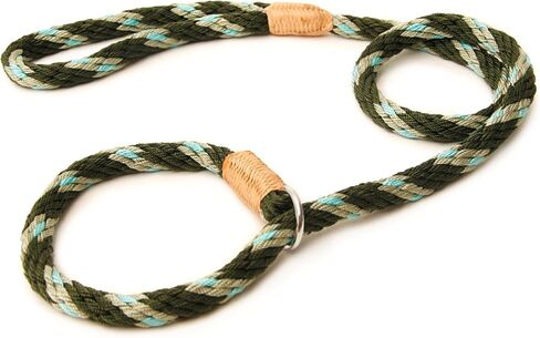 Alvalley Nylon Slip Leashes with Braided Leather - Adjustable Pet Lead for Dogs - Soft, Smooth Leash for Training & Walking - Durable, Strong Rope (Beige, 4ft Long, 6mm Thick) in Saudi Arabia