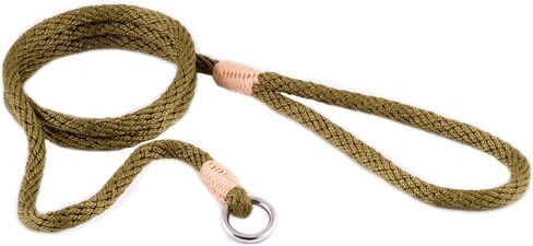 Alvalley Nylon Slip Leashes with Braided Leather - Adjustable Pet Lead for Dogs - Soft, Smooth Leash for Training & Walking - Durable, Strong Rope (Beige, 4ft Long, 6mm Thick) in Saudi Arabia