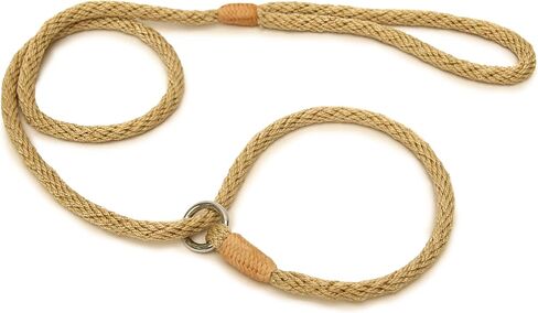 Alvalley Nylon Slip Leashes with Braided Leather - Adjustable Pet Lead for Dogs - Soft, Smooth Leash for Training & Walking - Durable, Strong Rope (Beige, 4ft Long, 6mm Thick) in Saudi Arabia