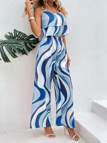 Floerns Women's 2 Piece Outfit Allover Print Cami Top with Wide Leg Pants Set in Saudi Arabia
