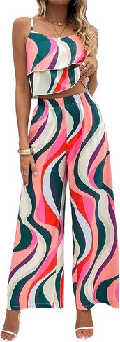Floerns Women's 2 Piece Outfit Allover Print Cami Top with Wide Leg Pants Set in Saudi Arabia