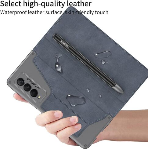 DEMCERT for Samsung Galaxy Z Fold 3 5G with S Pen Slot,Military Armor Cases Full Body Protective Anti-Scratch Hard Slim Leather Bracket Case with Screen Protector for Galaxy Z Fold 3 5G (Black) in Kuwait