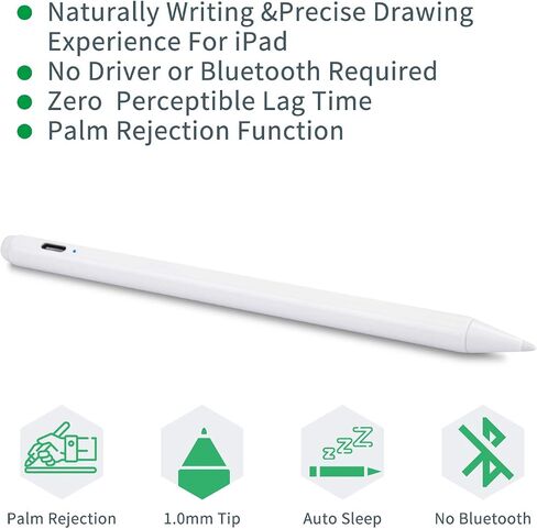 قلم iPad Stylus 2023 لجهاز Apple iPad الجيل الثاني متوافق مع iPad Pro 12.9 بوصة/11 بوصة، iPad 10/9/8 Gen، iPad Air 5th/4th Gen، iPad Mini 6، قلم iPad مقاوم لراحة اليد للرسم والكتابة، أبيض in Kuwait