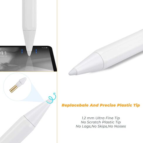 قلم iPad Stylus 2023 لجهاز Apple iPad الجيل الثاني متوافق مع iPad Pro 12.9 بوصة/11 بوصة، iPad 10/9/8 Gen، iPad Air 5th/4th Gen، iPad Mini 6، قلم iPad مقاوم لراحة اليد للرسم والكتابة، أبيض in Kuwait