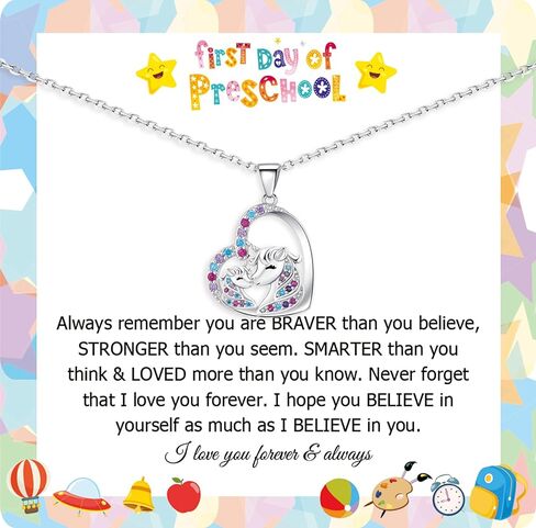 اليوم الأول من رياض الأطفال ما قبل المدرسة هدايا يونيكورن للفتيات، العودة إلى المدرسة هدية يونيكورن القلائد تشيكوسلوفاكيا قلادة لابنة الفتيات العودة إلى المدرسة حزب المجوهرات in Kuwait