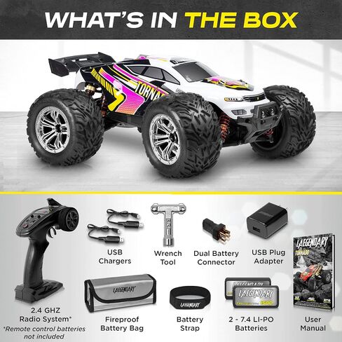 LAEGENDARY 1:12 Scale Large RC Cars 48+ kmh Speed - Remote Control Car 4x4 Off Road Monster Truck Electric - All Terrain Waterproof Trucks for Adults - 2 Batteries + Connector for 30+ Min Play in Saudi Arabia