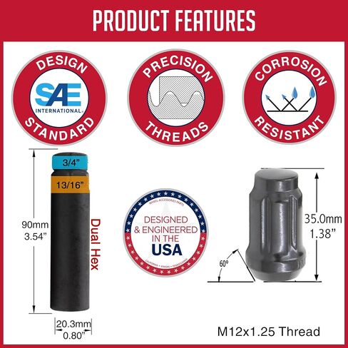 Wheel Accessories Parts 20 Pcs M12 1.25 12x1.25 Thread Car Spline 1.38" Long Lug Nut Black Spline Fits Most Subaru Nissan Pass Cars in Saudi Arabia