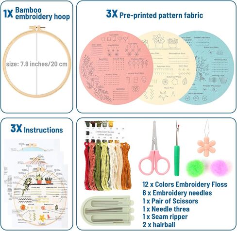Generic 3 Sets Embroidery Kit Cross Stitch Kits Punch Needle Kit Cross Stitch Kits for Beginners Embroidery Kit for Adults, umdefined in Saudi Arabia