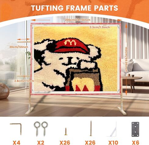 BESGEER Tufting-Frame-for-Rug-Making, Rug Tufting Frame with Tufting Cloth, 78.7" x 59" Rug Tufting Frame Wooden Tufting Frame Rug Making Supplies for Tufting Gun, Table Stand Frame Carpet Making in Kuwait