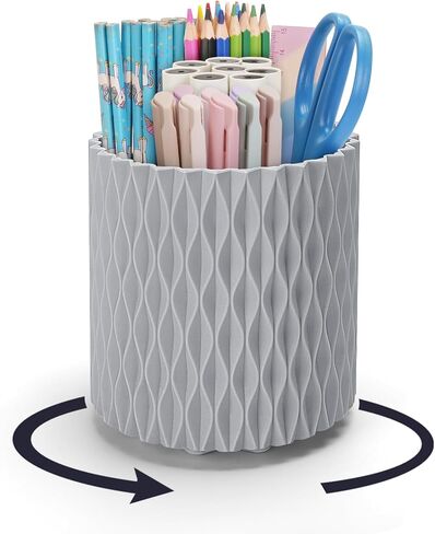 منظم مكتب، حامل أقلام معيني أنيق للمكتب، ملحقات مكتبية تدور 360 درجة، كوب قلم رصاص مع 5 حجرات صندوق تخزين للمكتب، المدرسة، المنزل، مستلزمات فنية (أبيض) in Kuwait