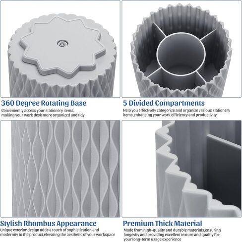 منظم مكتب، حامل أقلام معيني أنيق للمكتب، ملحقات مكتبية تدور 360 درجة، كوب قلم رصاص مع 5 حجرات صندوق تخزين للمكتب، المدرسة، المنزل، مستلزمات فنية (أبيض) in Kuwait