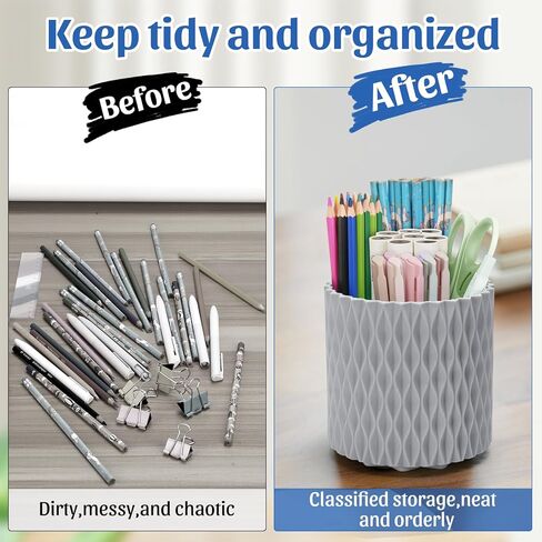 منظم مكتب، حامل أقلام معيني أنيق للمكتب، ملحقات مكتبية تدور 360 درجة، كوب قلم رصاص مع 5 حجرات صندوق تخزين للمكتب، المدرسة، المنزل، مستلزمات فنية (أبيض) in Kuwait