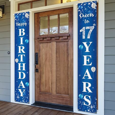 Happy 17th Birthday Yard Sign Door Banner - Cheers to 17 Years Birthday Party Decorations Supplies for Men Women - Blue in Saudi Arabia