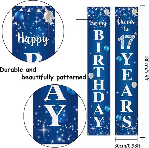 Happy 17th Birthday Yard Sign Door Banner - Cheers to 17 Years Birthday Party Decorations Supplies for Men Women - Blue in Saudi Arabia