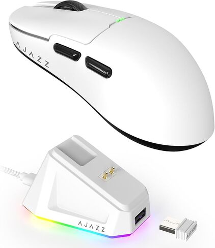 ماوس ألعاب AJAZZ X AJ159 مع قاعدة شحن RGB مغناطيسية، ماوس ألعاب لاسلكي 2.4G PAW3395 مستشعر 26K DPI، 1K استقصاء، 6 أزرار قابلة للبرمجة، ماوس كمبيوتر مريح USB3.0 للكمبيوتر/MAC in Saudi Arabia