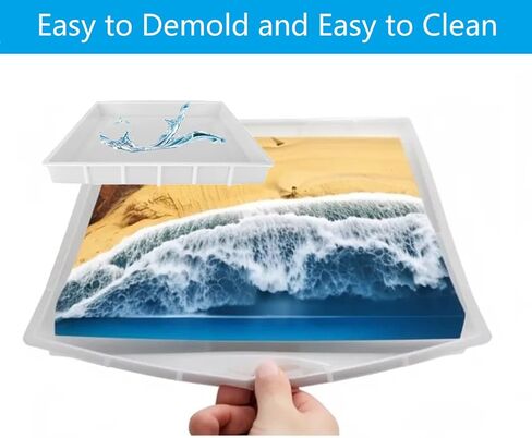 قوالب سيليكون كبيرة مستطيلة الشكل من الراتنج مقاس 16 × 12 بوصة من راتنجات الإيبوكسي لطاولة القهوة النهرية، وألواح التقطيع، وصواني التقديم، وطبق الجبن (مع 4 قطع من قوالب الأكواب العميقة ومقابضها) in Kuwait